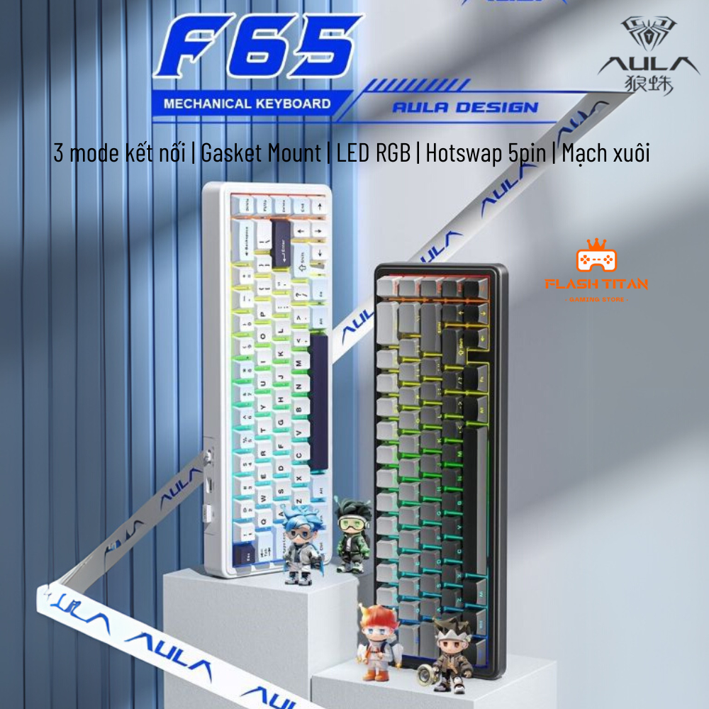 Bàn phím cơ không dây Aula F65 - Hỗ trợ hotswap - 3 mode kết nối - LED RGB mạch xuôi