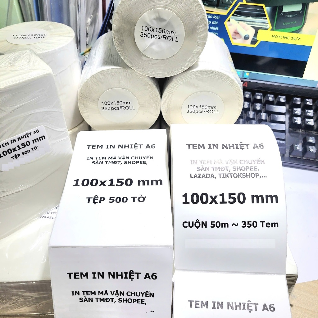 Giấy Decal In Nhiệt A6 4x6 Inch | Tem Vận Đơn 100x150mm, Tem Mã Vạch