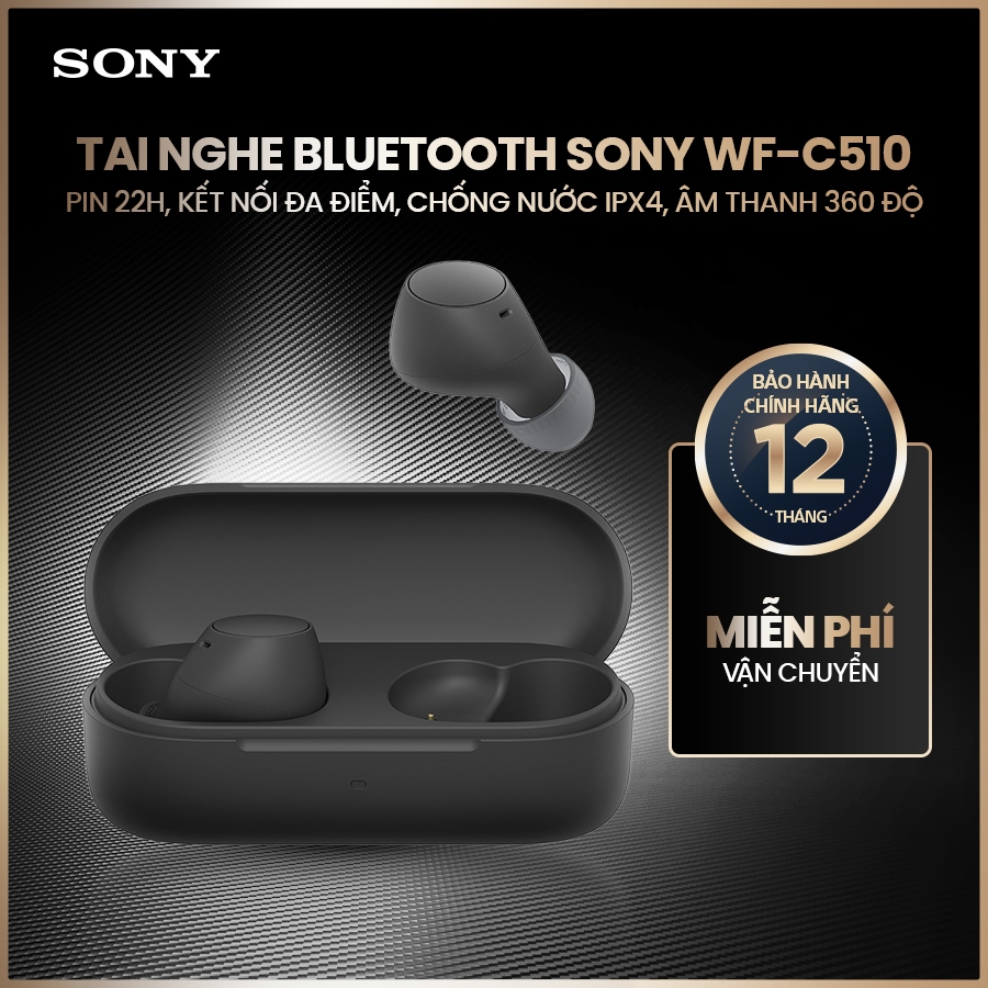 Tai nghe Bluetooth Sony WF-C510 pin 22h, kết nối đa điểm, chống nước IPX4, âm thanh 360 độ | BigBuy360 - bigbuy360.vn