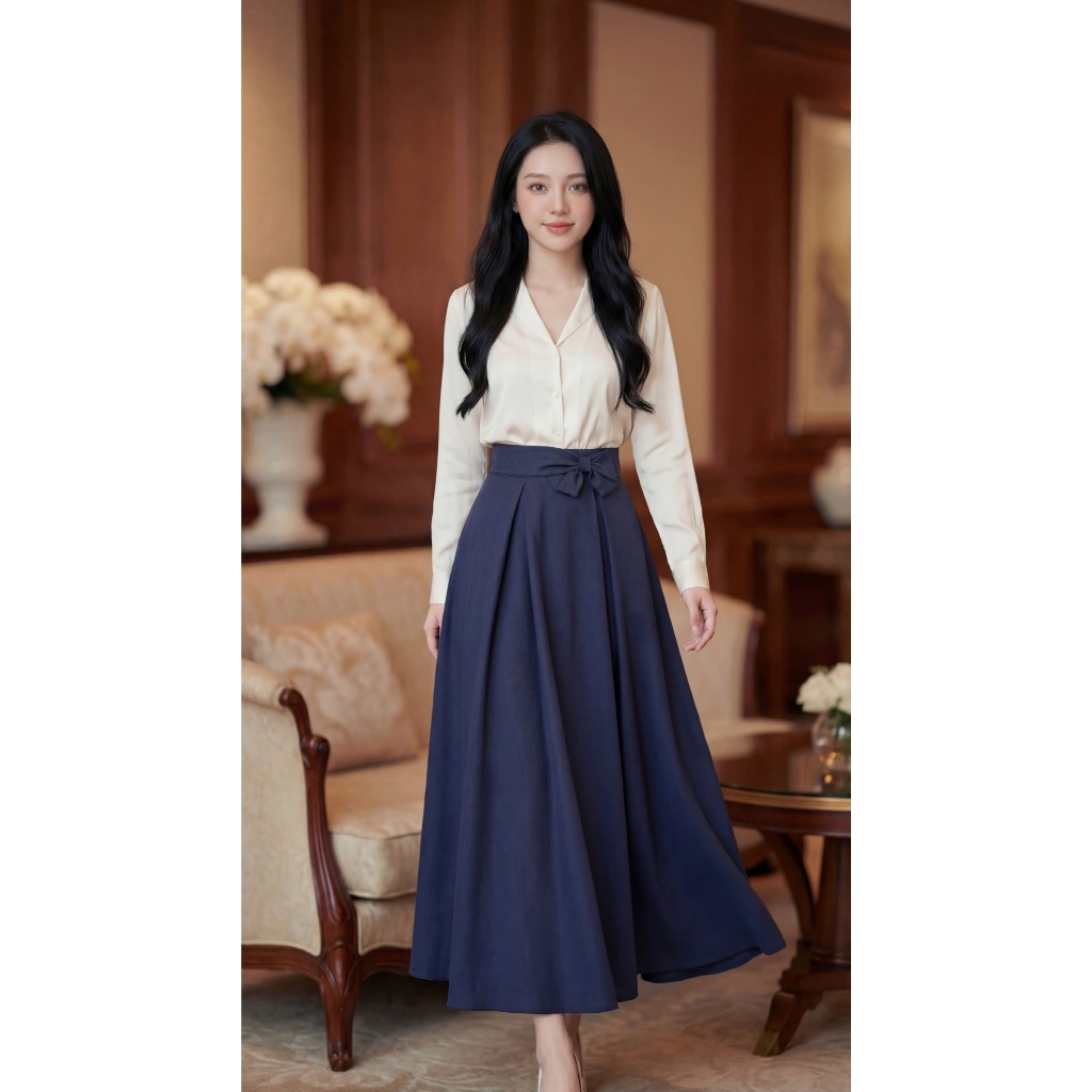 Chân váy juyp dáng dài cạp cao chất denim chéo Orchid - OD8X732