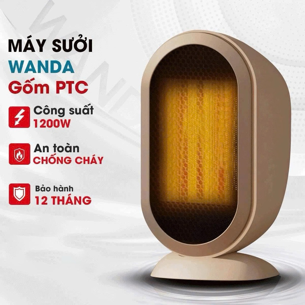 Máy Sưởi Mini WANDA sử dụng công nghệ gốm PTC,Công suất 1200w làm ấm thông minh