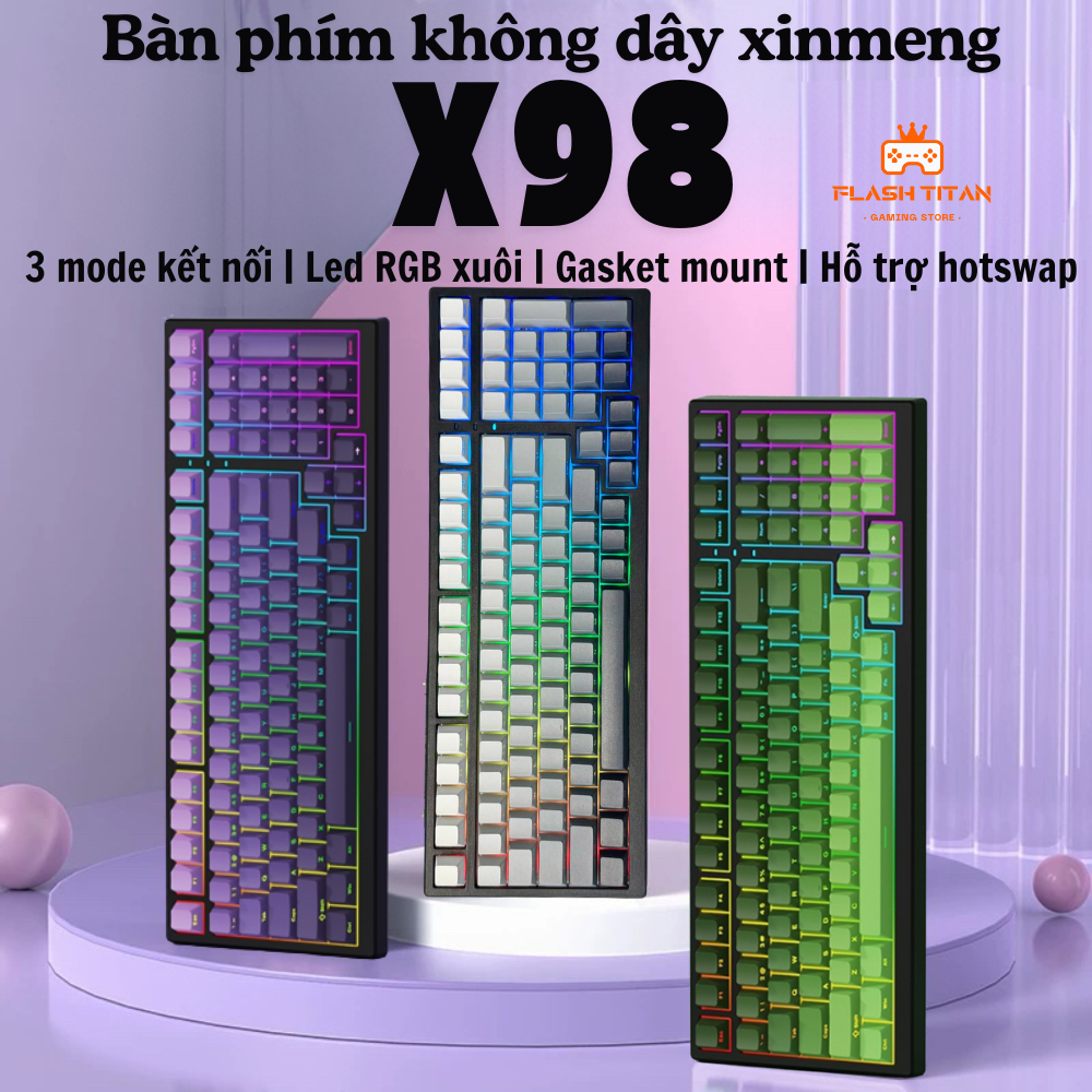 Bàn phím cơ không dây Xinmeng X98 Pro V2 - Pin 5000mAh - 3 mode kết nối - LED RGB mạch xuôi