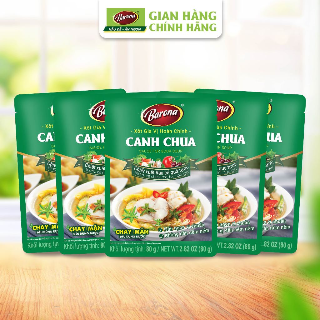 Bộ 5 gói xốt gia vị hoàn chỉnh Barona - Canh chua 80g/gói, chay mặn đều dùng được