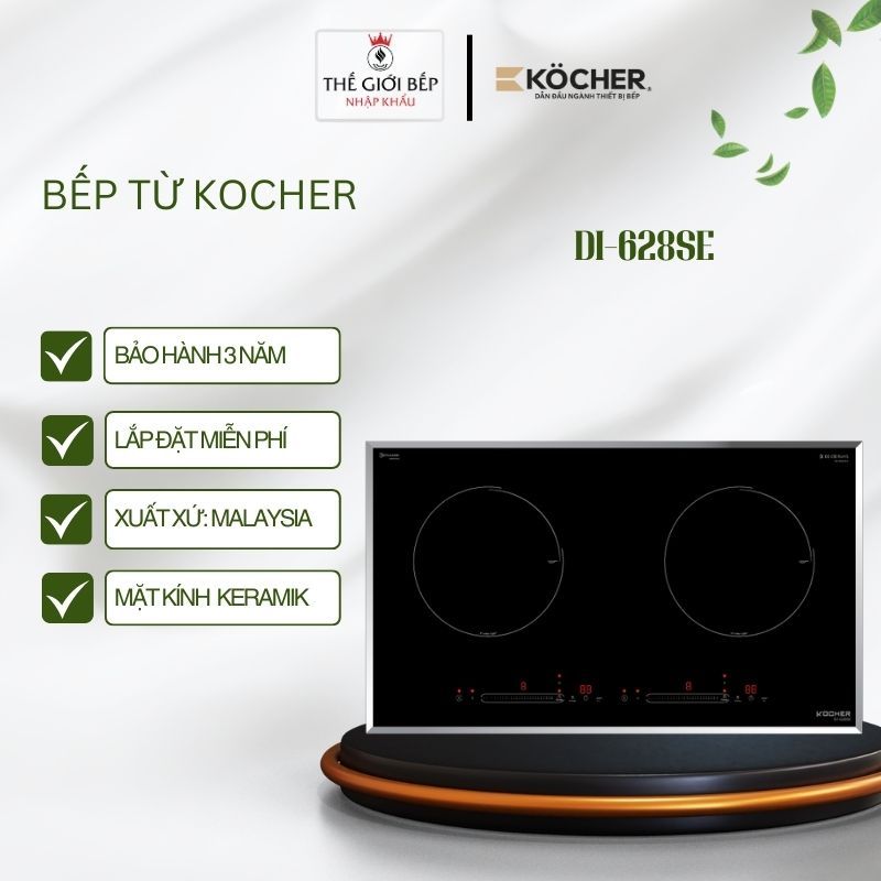 Bếp từ Kocher 2 vùng nấu DI-628SE - Tích hợp chức năng rã đông -  Inverter giúp tiết kiệm điện