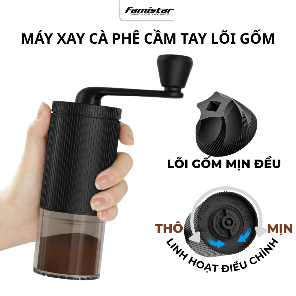 Máy Xay Cà Phê Mini Cầm Tay Cao Cấp Famistar , Lõi Gốm Xay Hạt Giữ Trọn Hương Vị, Nhỏ Gọn Tiện Lợi