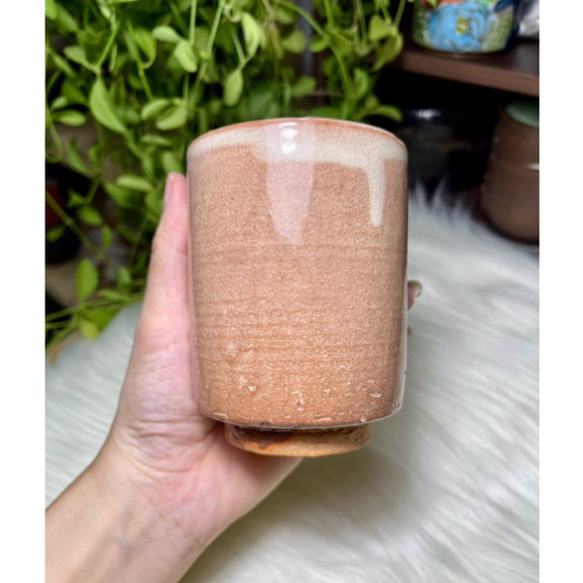 HANA HOUSE-Ly Gốm Mộc Men Nâu Đất Cao Cấp | Ly Uống Nước/Uống Trà Handmade Dáng Trụ | Phong Cách Vin