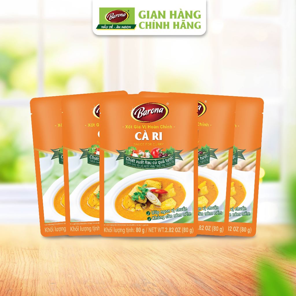 Bộ 5 Gói Xốt gia vị hoàn chỉnh Barona - Cà ri Barona 80g/gói, ướp chuẩn vị