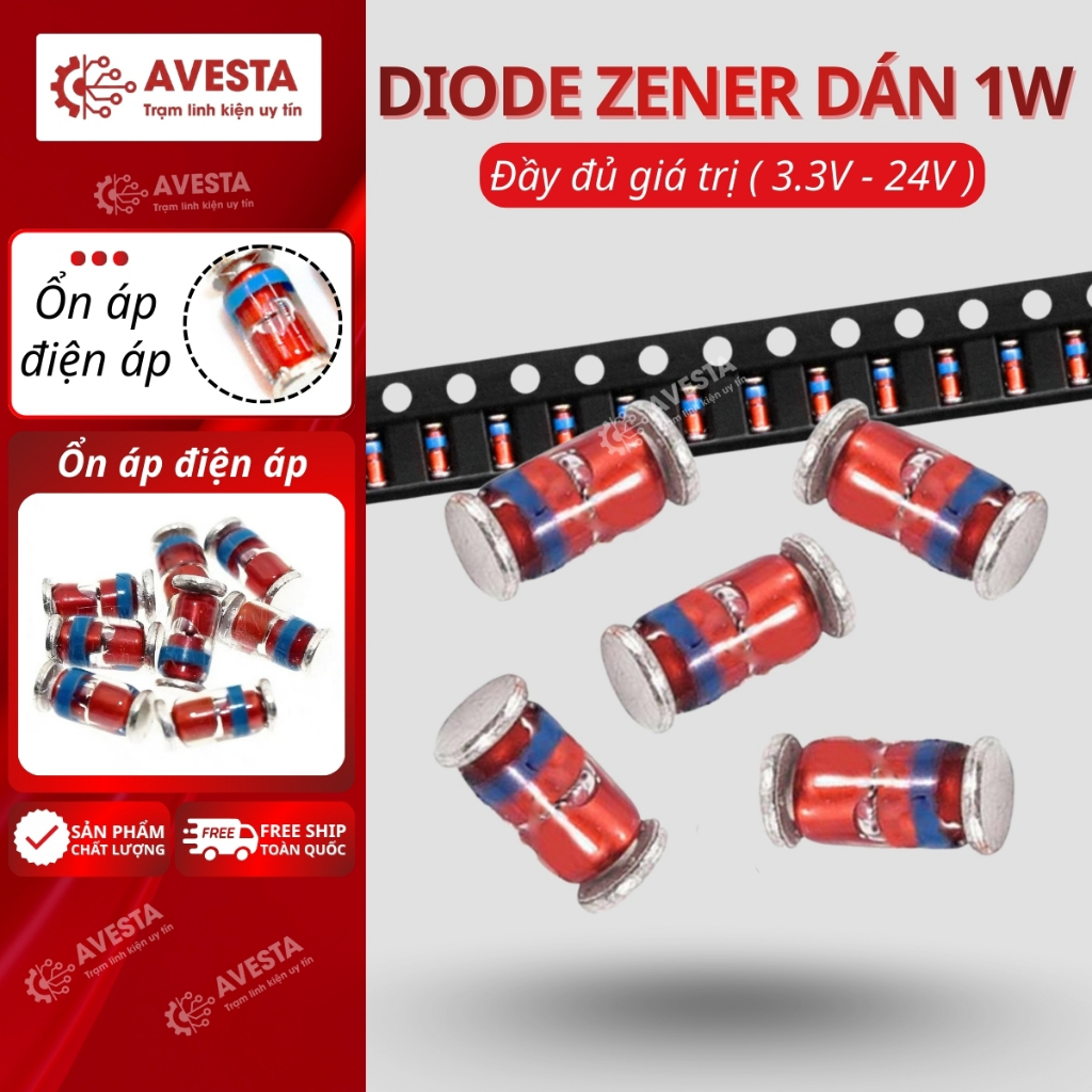 Diode zener 1W SMD dán 3.3V/3.9V/5.1V/5.6V/6.2V/9.1V/12V/15V/20V/24V đủ giá trị Avesta