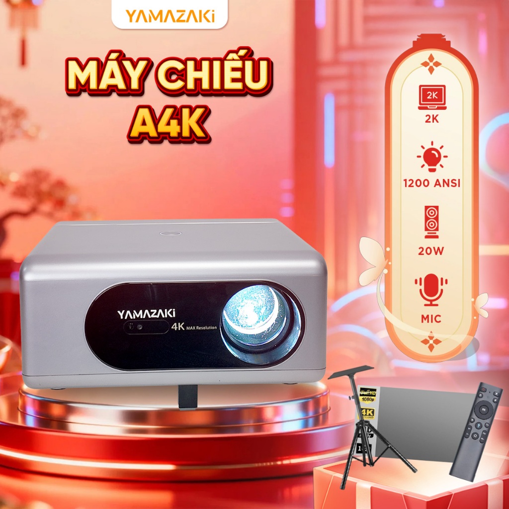 Máy chiếu mini Yamazaki A4K cao cấp độ phân giải FULL HD độ sáng 1200 ansi độ nét cực kì cao