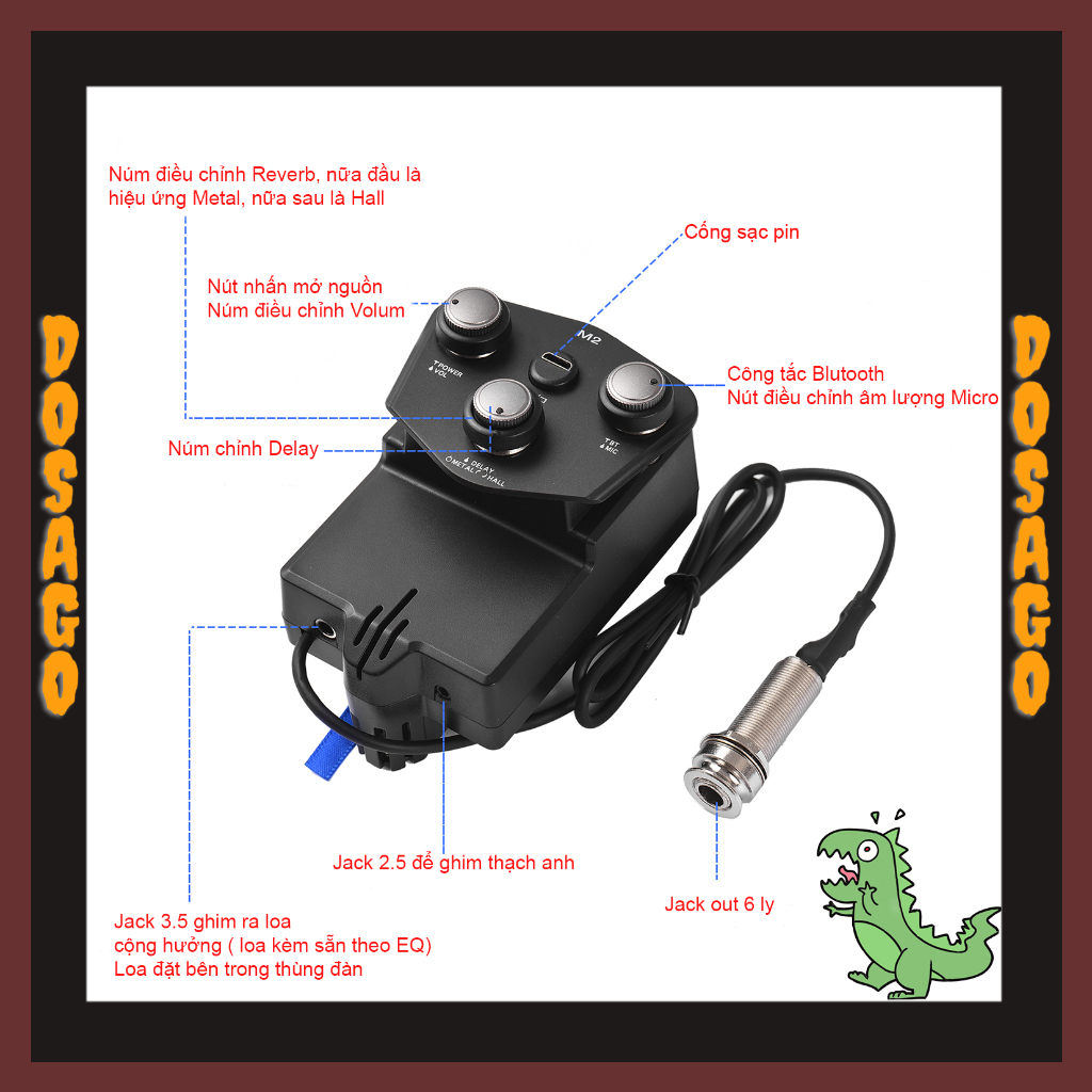 Chính hãng - Bộ EQ M2 cho Đàn Guitar Acoustic Với Reverb, Delay, Bluetooth có pin sạc kèm