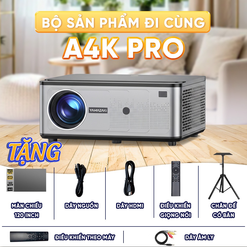 Máy chiếu mini Yamazaki A4K Full HD 1200 ANSI sắc nét, căn chỉnh tự động RAM 2Gb