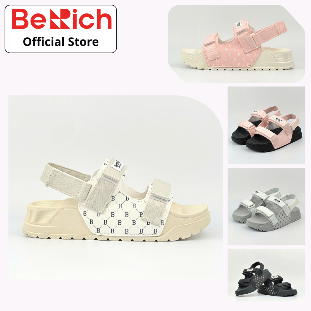 [LÙI SIZE][TẶNG VỚ] Dép Sandal Berich BE977 IN 2 Quai Ngang - Sandal Quai Hậu Họa Tiết Monogram Đế Ê