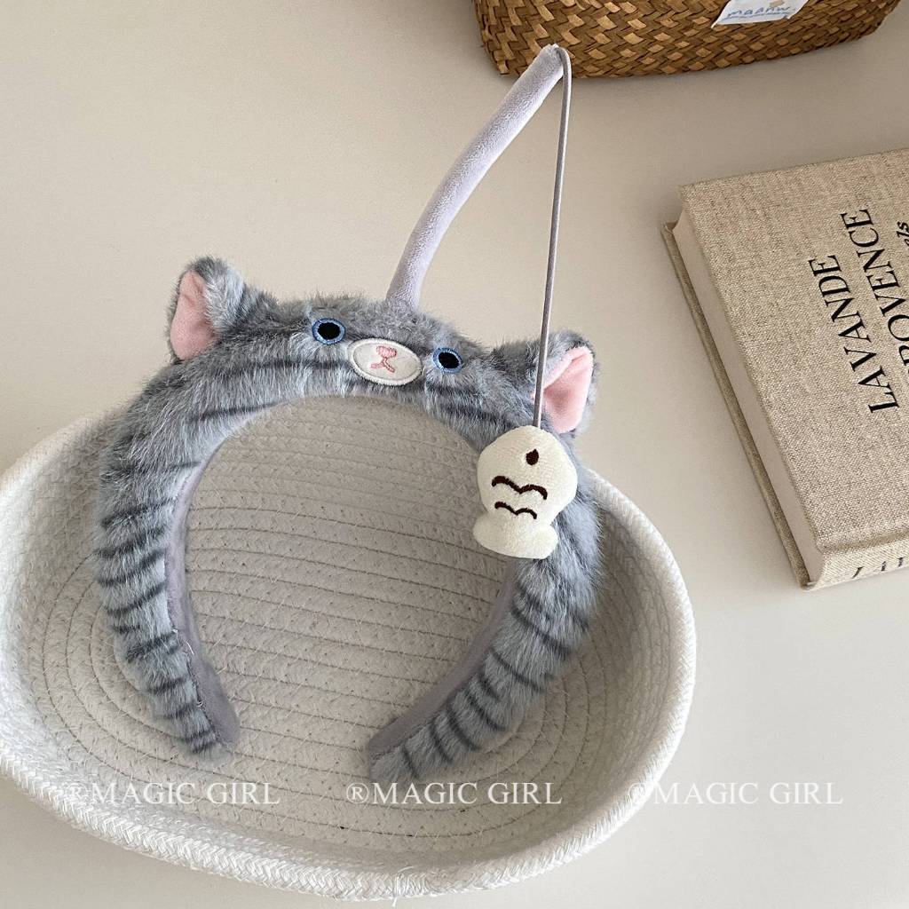 Băng Đô Rửa Mặt Mèo Con Câu Cá Siêu Hài Hước Bờm Tóc Lông Nhung Vô Tri Phụ Kiện Tóc Cực Cute MT004