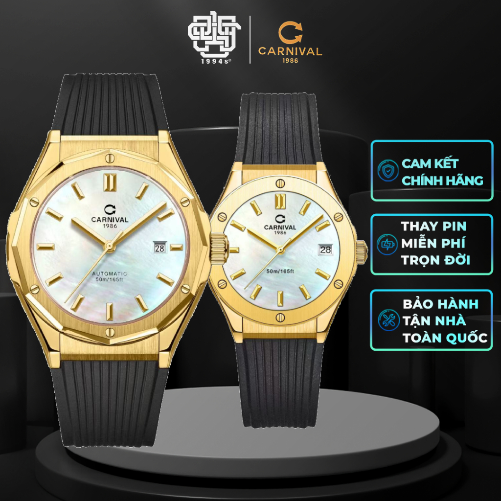 Đồng Hồ Cặp Carnival 8168G-VV-DCS-TK & 8168L-VV-DCS-TK Mặt Xà Cừ Hàng Chính Hãng
