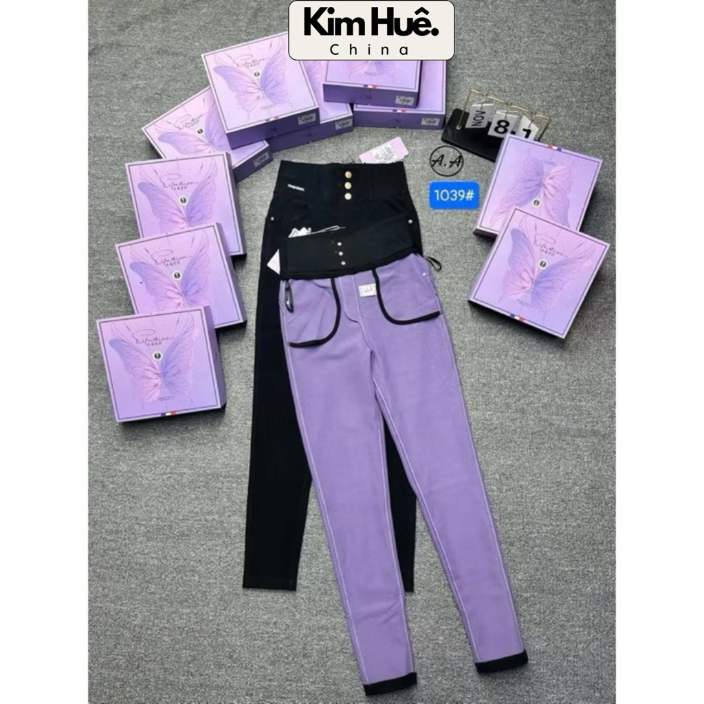 (Oder China)Quần dài legging lót nỉ tím hộp  tím