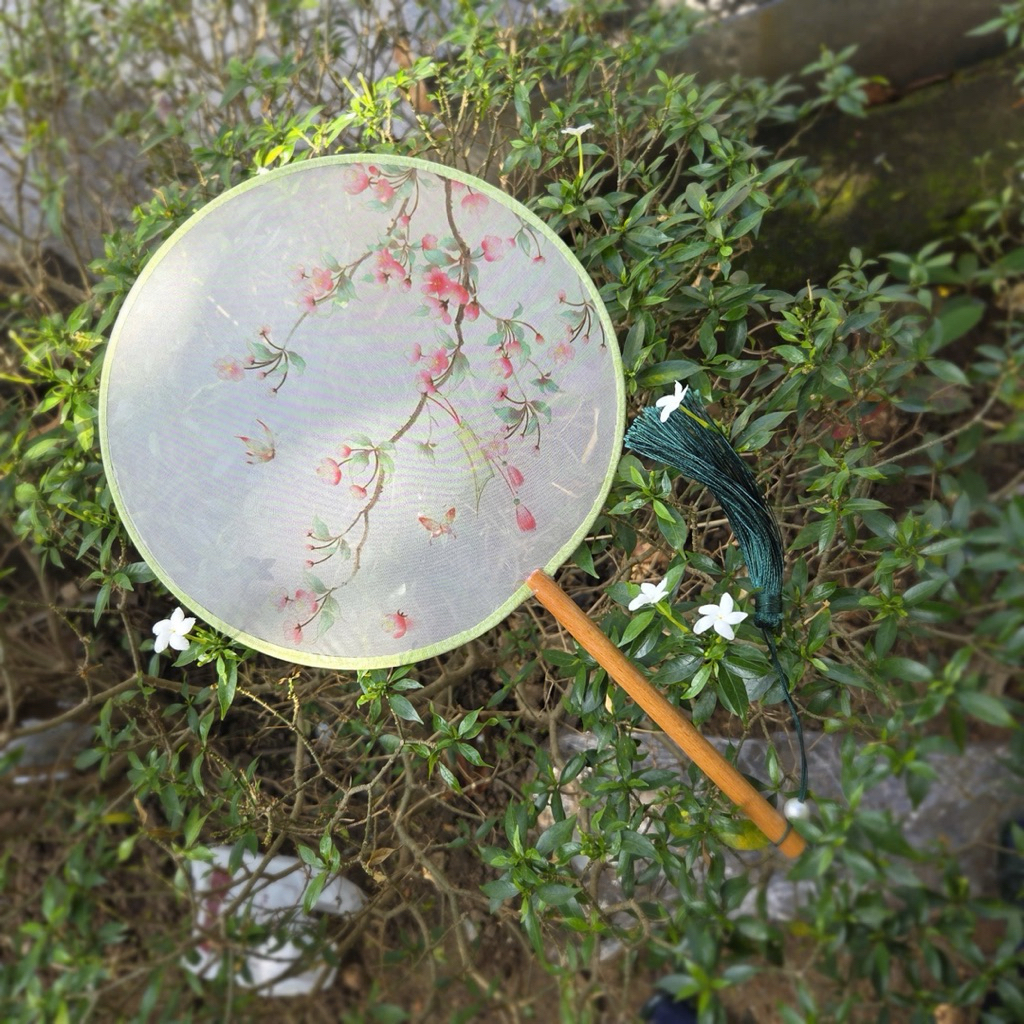 Quạt Tròn Cổ Trang Trung Quốc Hoa Đào,Quạt Cổ Trang Tròn Hồng