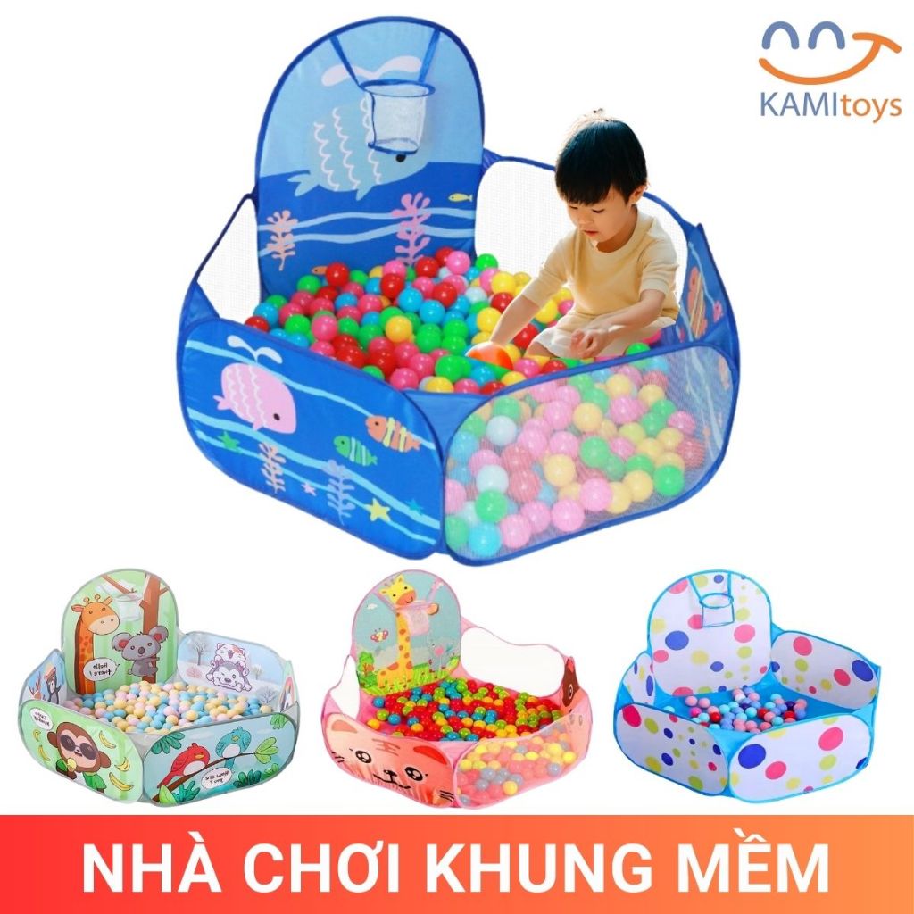 Quây bóng cho bé gấp gọn tự bung có cột bóng rổ (Không bao gồm bóng) Nhà banh trẻ em mã 50079