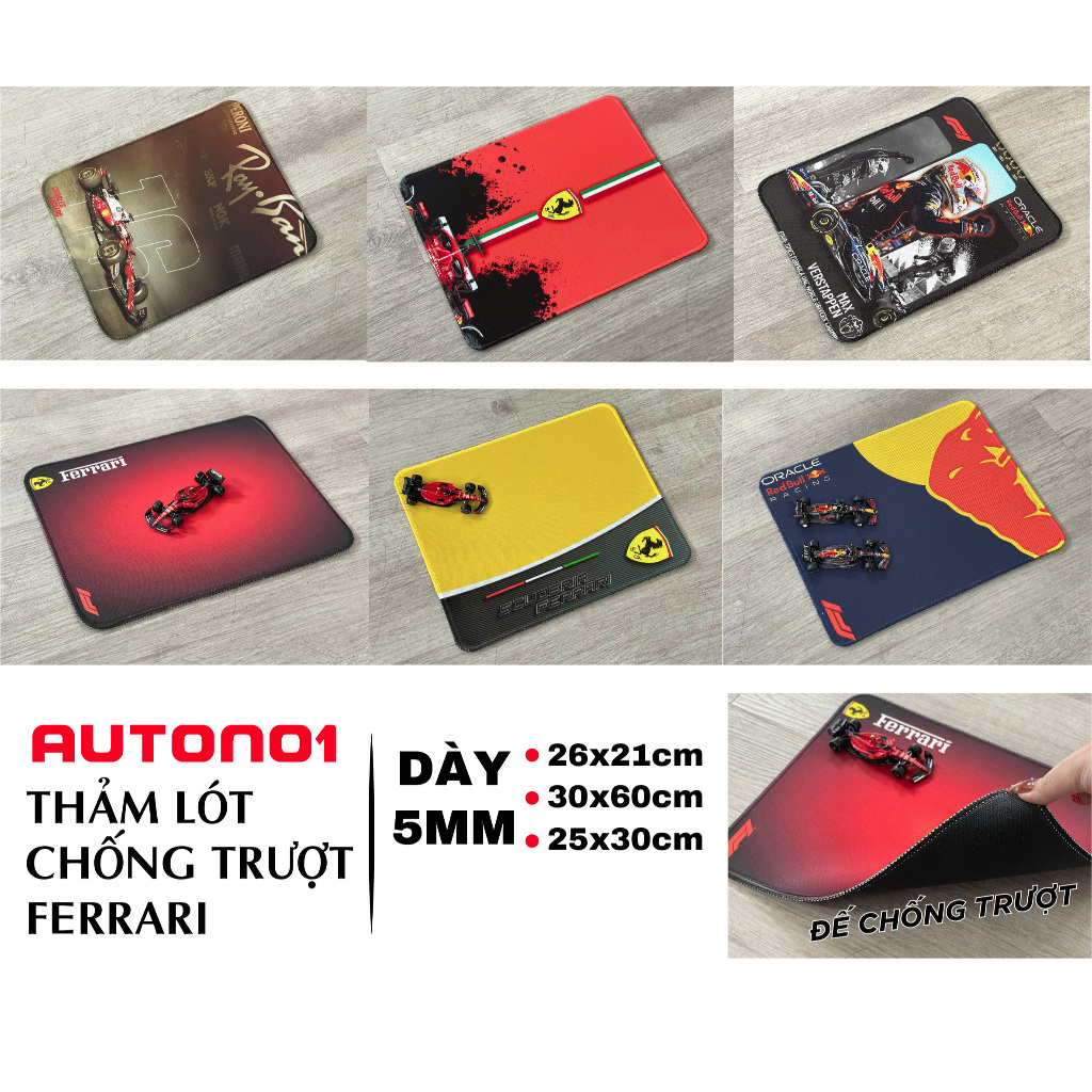 Phụ kiện chống trượt chủ đề siêu xe Ferrari  thảm lót kích thước 21x26cm Autono1