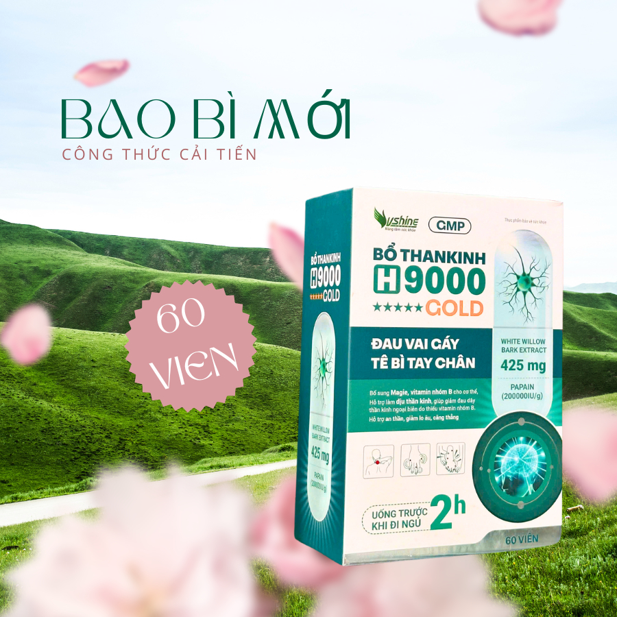 Bổ thần kinh H9000 Gold Vshine chiết xuất vỏ cây liễu trắng đau vai gáy tê bì tay chân
