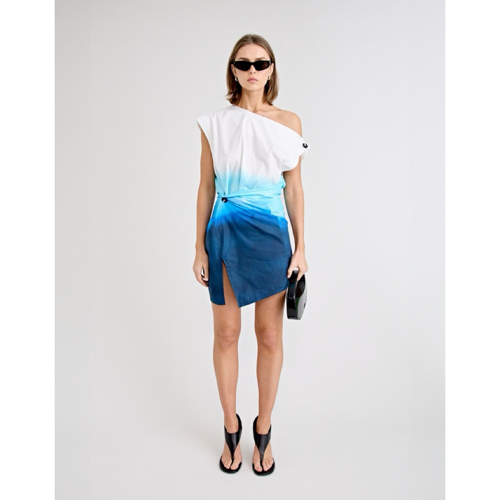 Pfeiffer | Evan Twist Dress - Đầm Evan Xanh Biển Loang Tầng