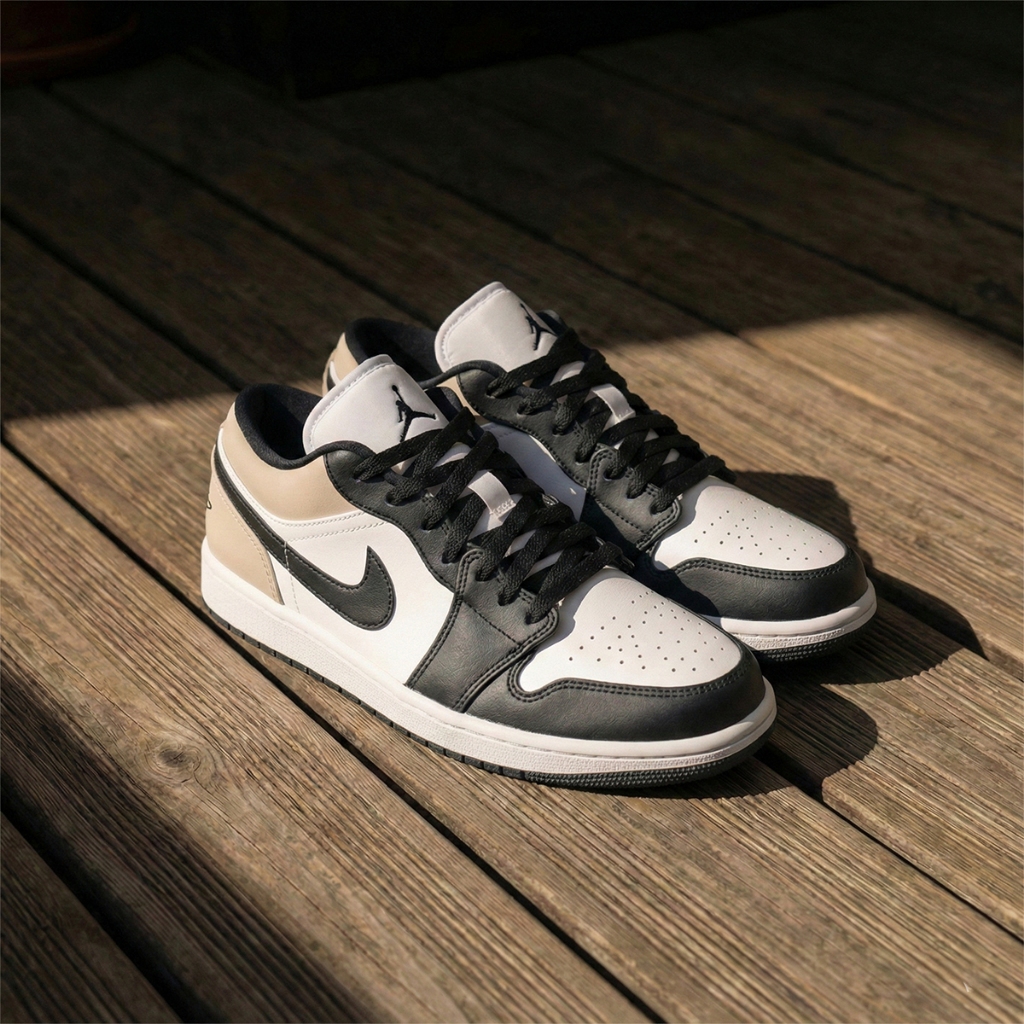 Giày Nike Air Jordan 1 Low White Tan Black (Trắng Nâu) - Bản Best Quality Full Box