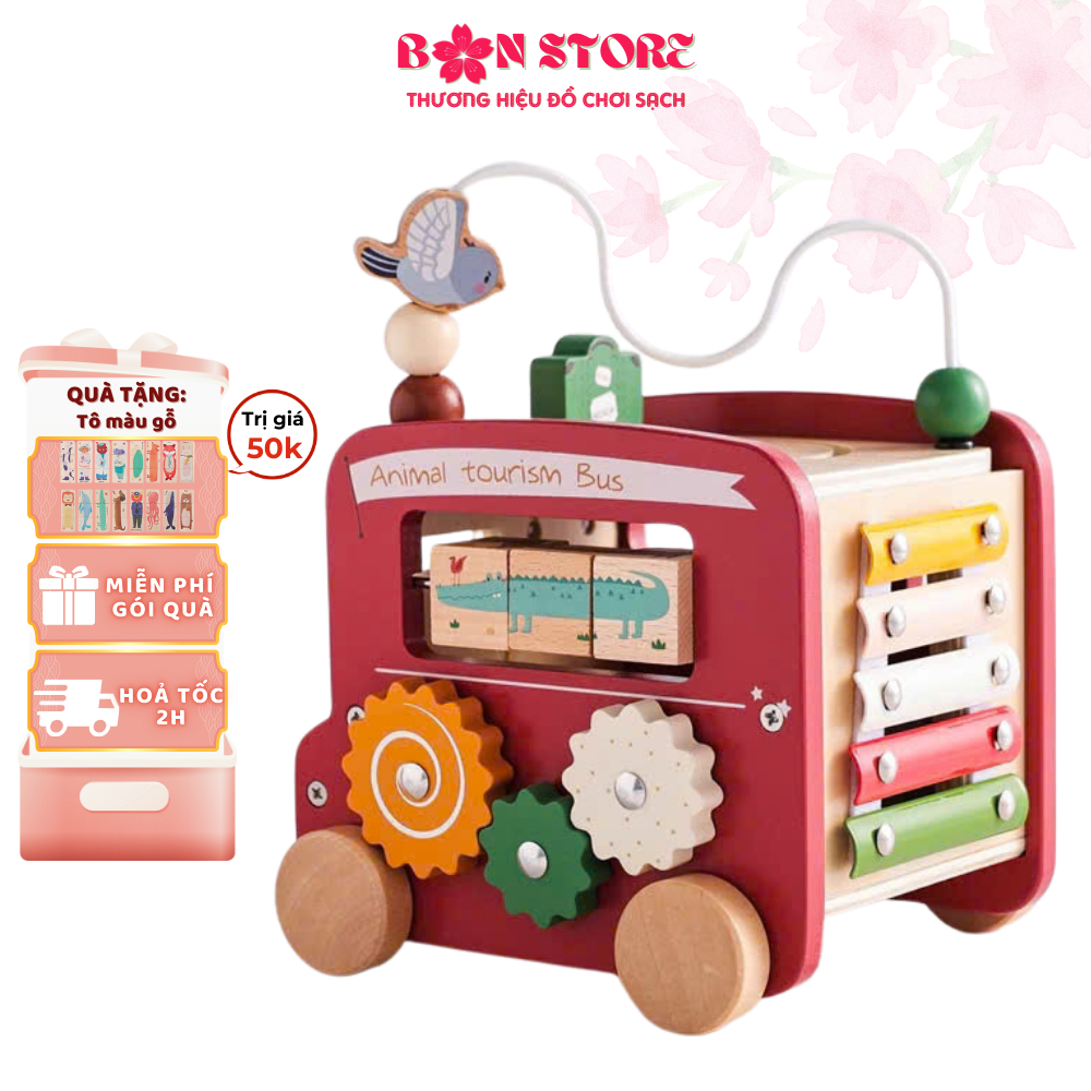 Đồ Chơi Hộp Bận Rộn Busy Box Kem Gỗ 6 in 1 Đồ Chơi Nhận Thức Giáo Dục Sớm Montessori Cho Trẻ Em Từ 1