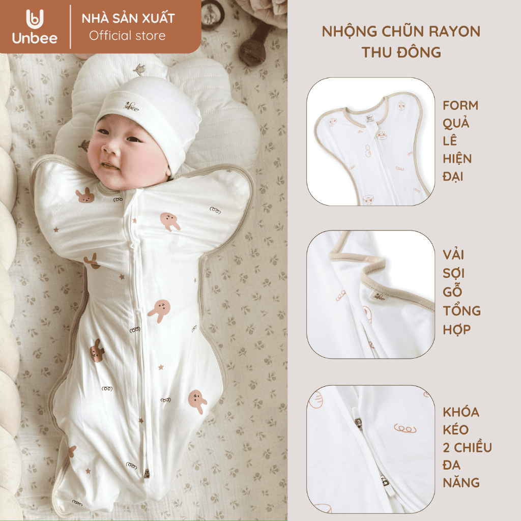 Nhộng Chũn Cho Bé Ngủ Ngon Unbee Mẫu Mới 2024 Hàng Thiết Kế Cao Cấp Chất Cotton, Bozip Hàn Mềm Mại Co Giãn Đàn Hồi