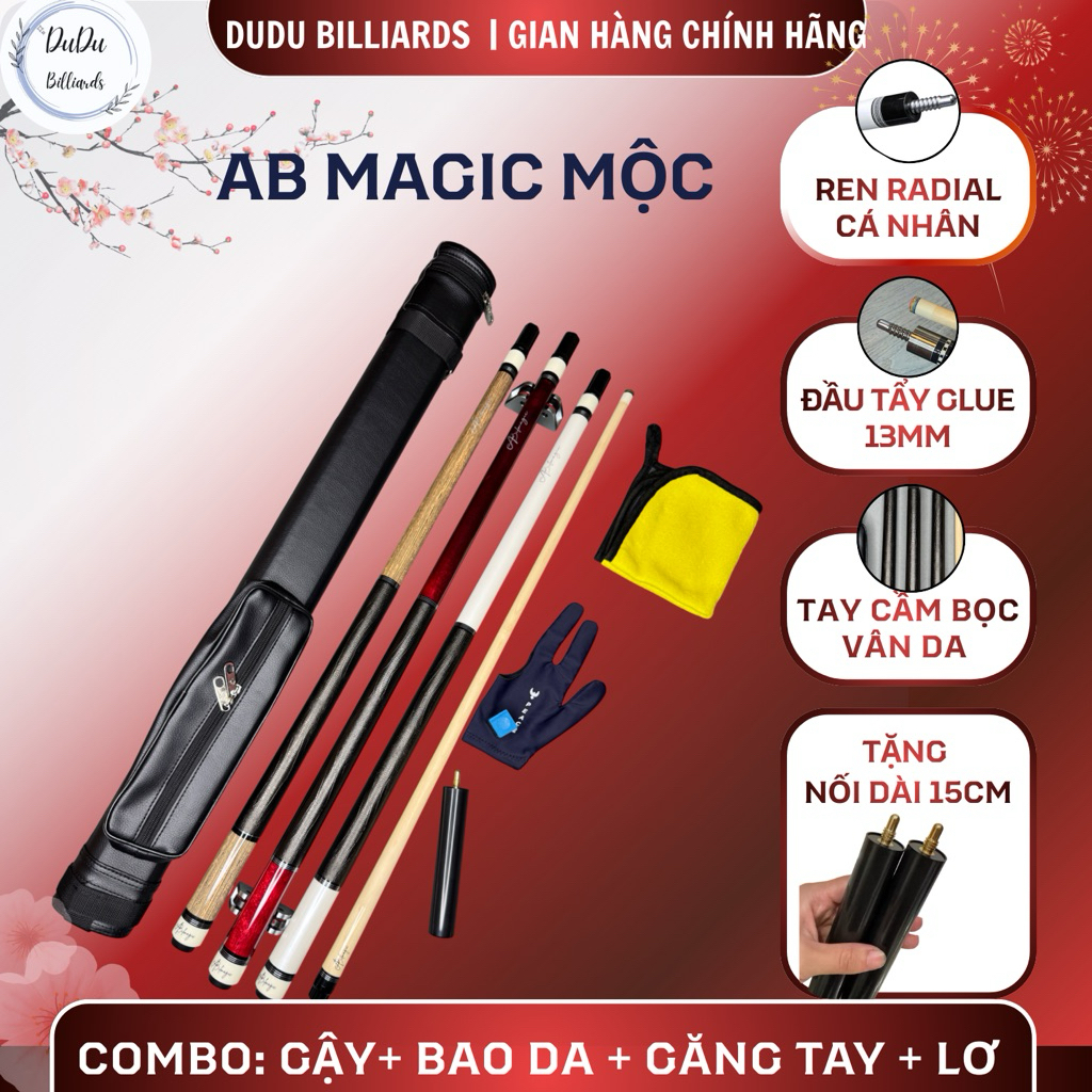 Cơ bida AB Magic 2. Gậy bida AB Magic tặng kèm nối dài 15cm
