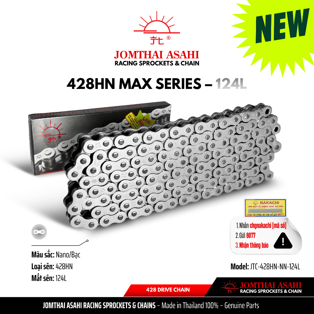 [MỚI-Chính Hãng] Sên Xích 428HN Mặt Trời Jomthai Asahi | Chuẩn 428HN | Nano-Bạc | Chính Hãng JOMTHAI