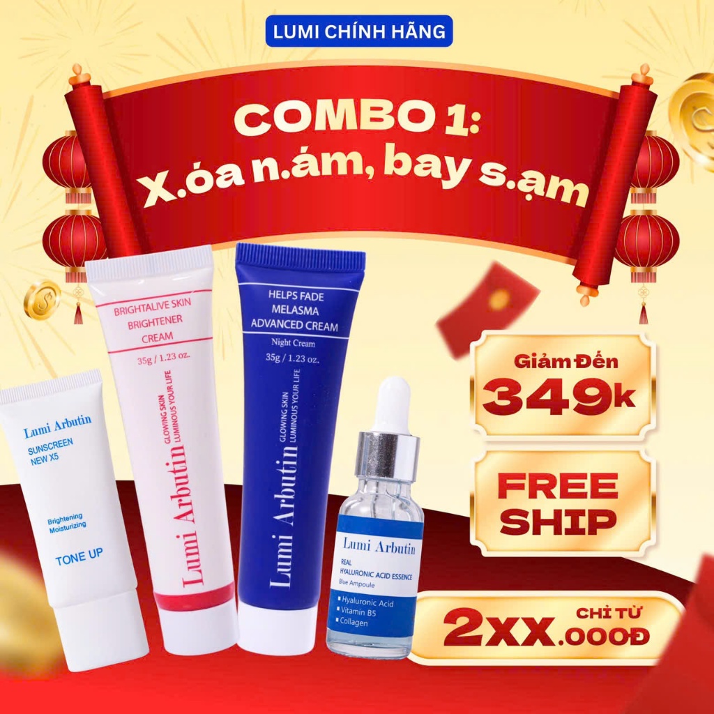 Combo Lumi lớn 35 gam tiết kiệm hỗ trợ mờ nám Lumi Arbutin dưỡng ẩm trắng da kiểm soát dầu nhờn