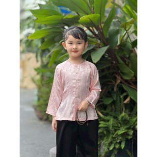 Quần trắng bà ba bé gái cổ tròn tay dài . gấm bé gái size 4-43kg