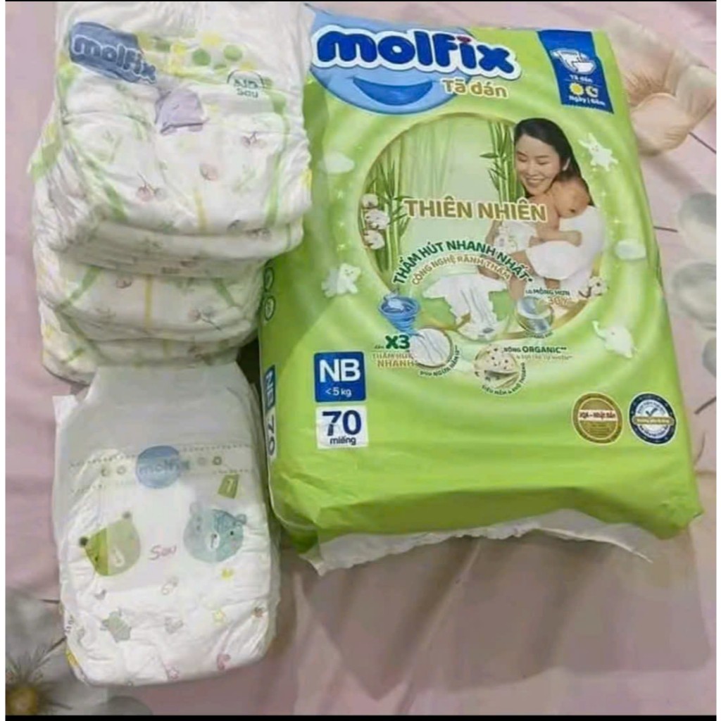 [Combo 2 Bịch] Tã/bỉm DÁN Molfix Thiên Nhiên size NB70 cho bé dưới 5kg