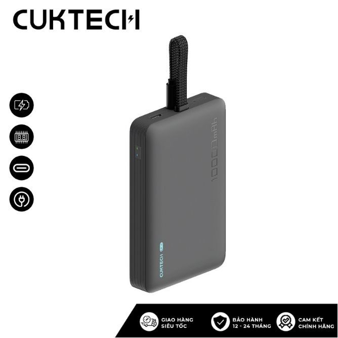 Sạc dự phòng không dây Cuktech 10.000mAh Hít từ tính + Tích hợp cáp Type C – WPB100L