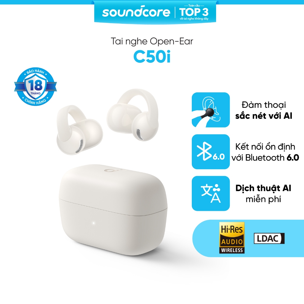 Tai nghe bluetooth Open-Ear Soundcore C50i | Màng loa 12mm | Pin 7h/28h | Bluetooth 6.0| Bảo hành 18 tháng | BigBuy360 - bigbuy360.vn