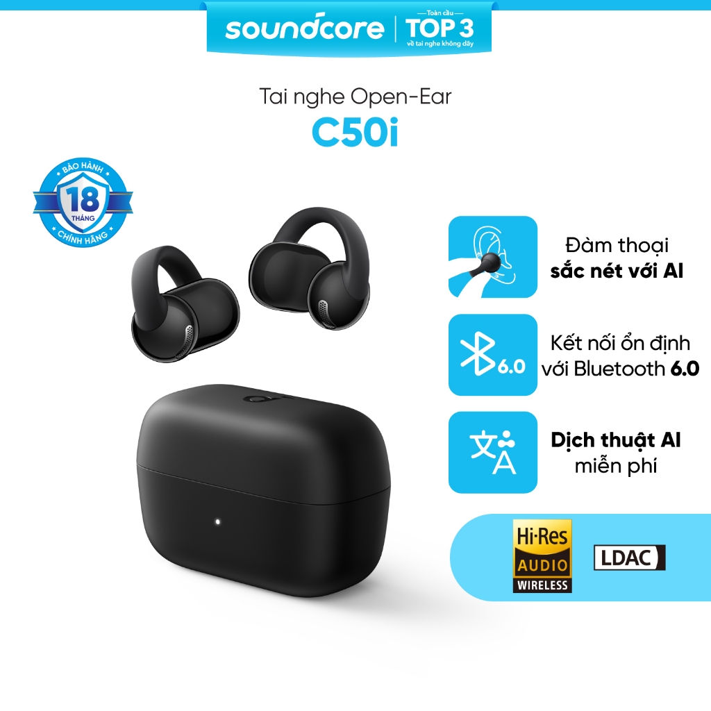 Tai nghe bluetooth Open-Ear Soundcore C50i | Màng loa 12mm | Pin 7h/28h | Bluetooth 6.0| Bảo hành 18 tháng | BigBuy360 - bigbuy360.vn