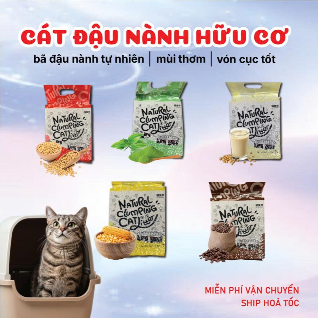 Cát đậu nành cho mèo natural , cát tofu cho mèo 7L khử mùi không bụi , vón cục tốt túi 2,4kg