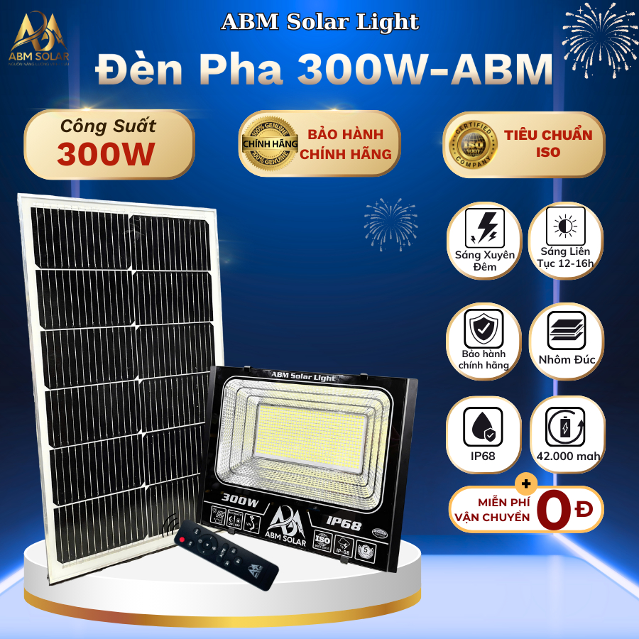 [300W] Đèn Năng Lượng Mặt Trời, Đèn Pha Chiếu Sáng Trong Nhà, Công Suất 300W ABM SOLAR