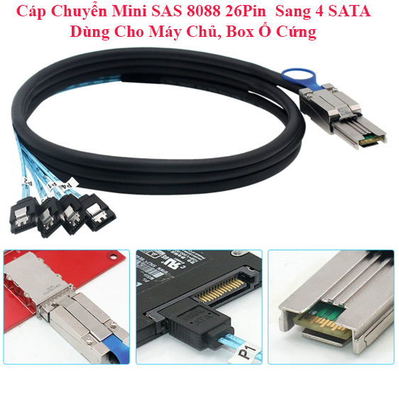 [SAS SFF-8088] Cáp Mini SAS SFF-8088 to 4 SATA dài 50cm loại tốt