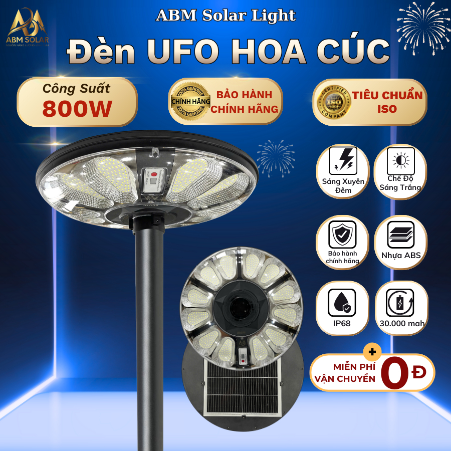 [800W] Đèn Năng Lượng Mặt Trời UFO 800w, Chống Nước IP68, Nhựa ABS Cao Cấp, Chiếu Sáng Sân Vườn, Ao 