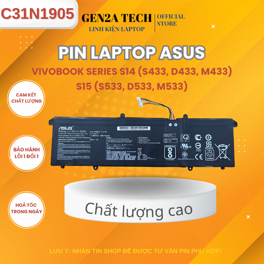 Pin Laptop ASUS VivoBook S14 S15 S433 S533 M433 D433 - Mã Pin C31N1905/ Cáp dài - Zin Chất Lượng