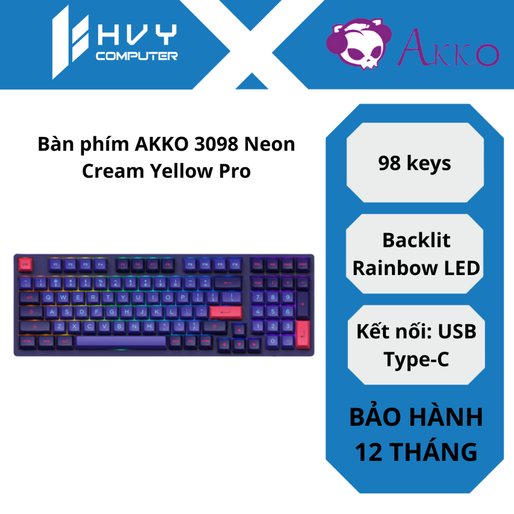 Bàn phím AKKO 3098 Neon Cream Yellow Pro - Hàng chính hãng