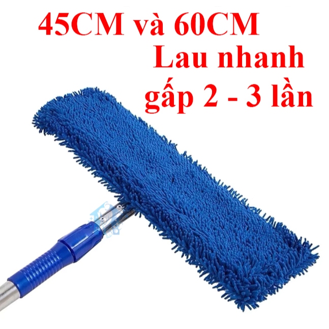 Chổi Lau Sàn Công Nghiệp San Hô Inox Chống Gỉ bàn lau dài 45-60cm, tặng hộp tăm chỉ nha khoa