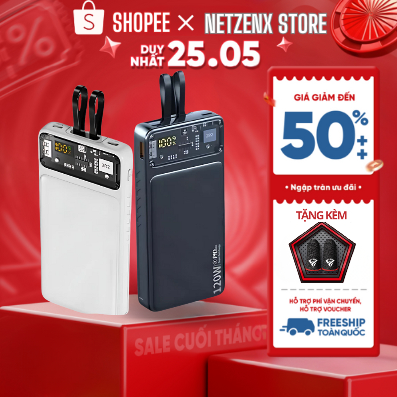 Sạc Dự Phòng 30000mAh Pin Sạc Nhanh - Màn Hình LED, Pin Siêu Trâu, Có Sẵn 2 Dây