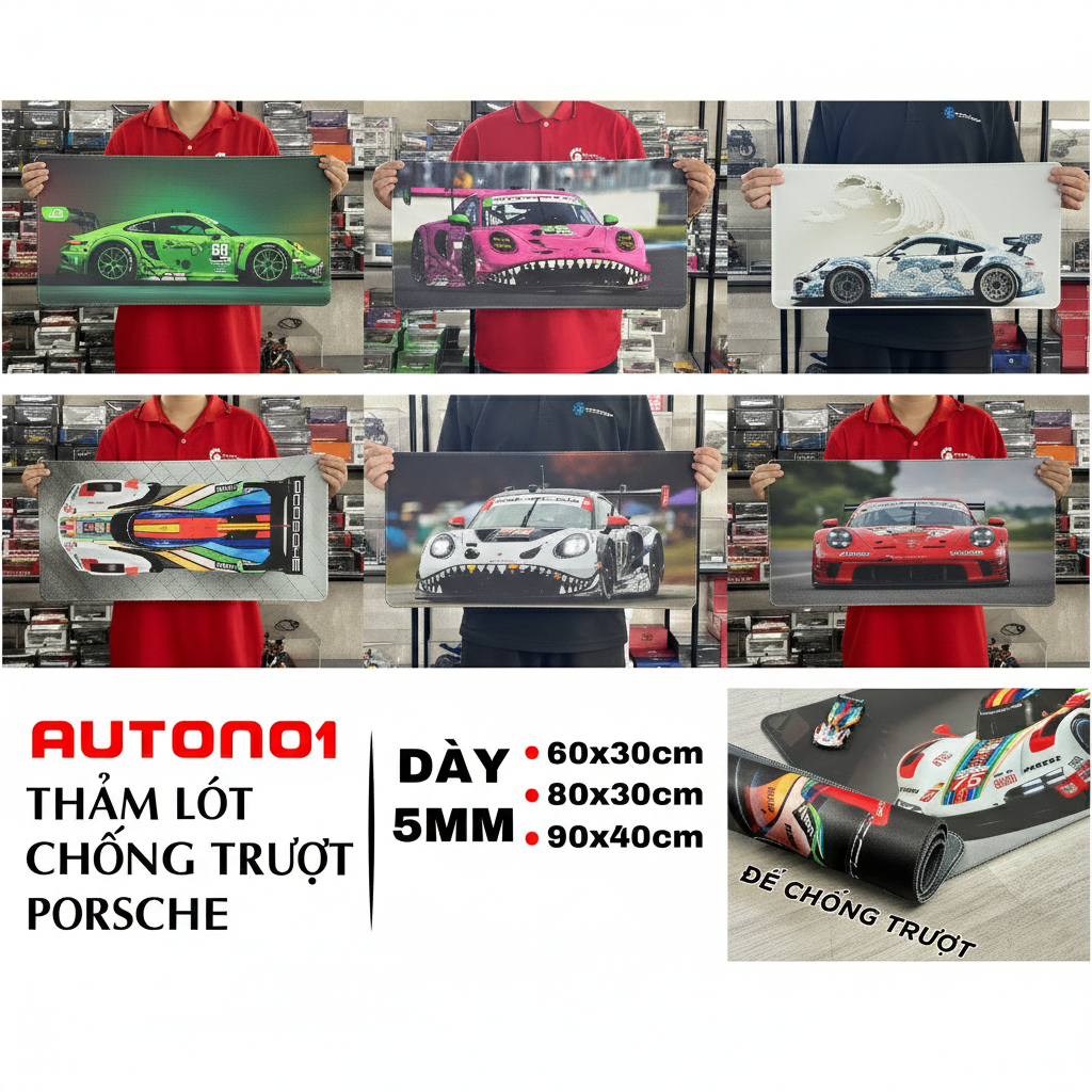Phụ kiện Thảm lót chống trượt chủ đề siêu xe Porsche kích thước 30x60cm Autono1