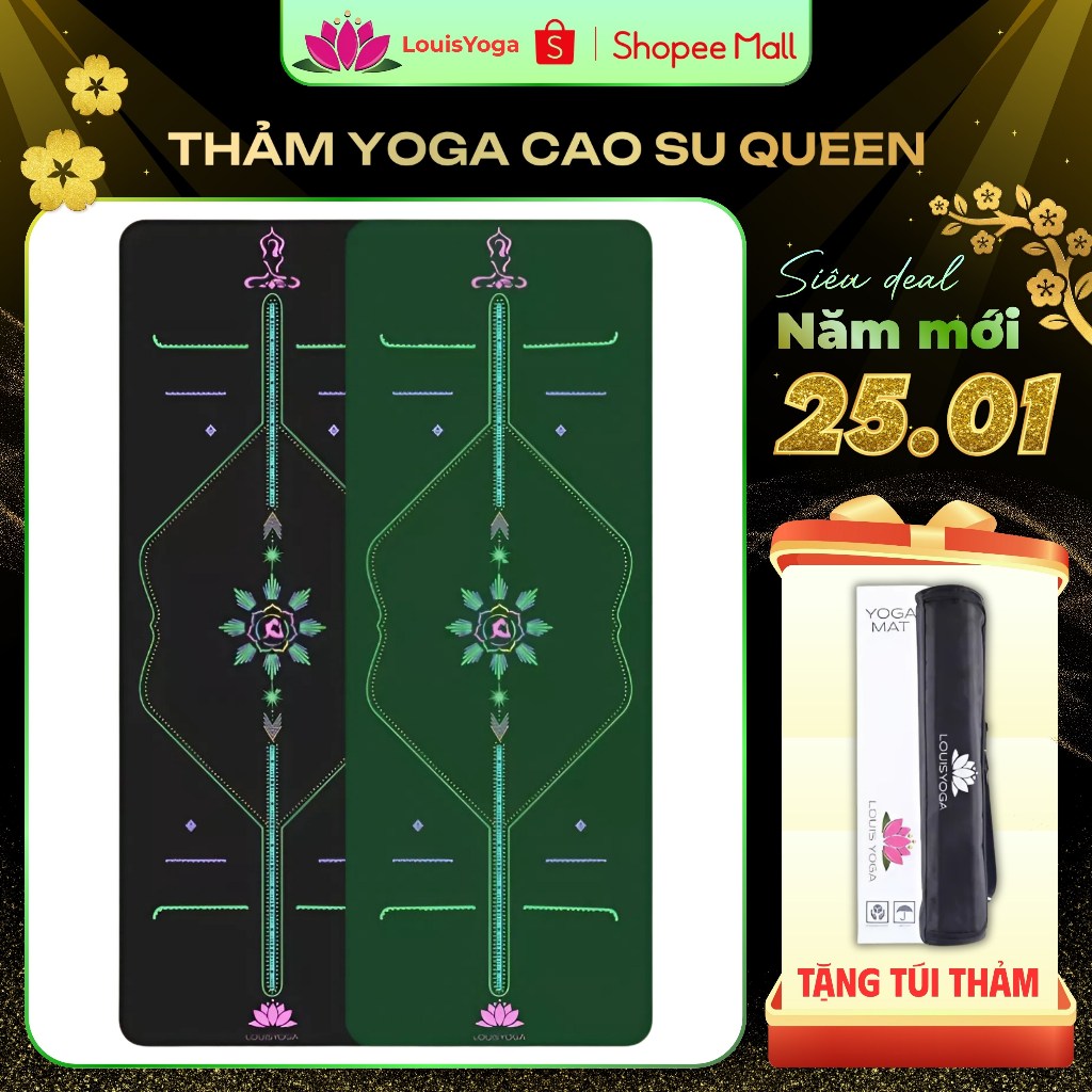 Thảm yoga chống trượt cao cấp Louis Yoga chất liệu cao su tự nhiên có đường định tuyến Louis Queen