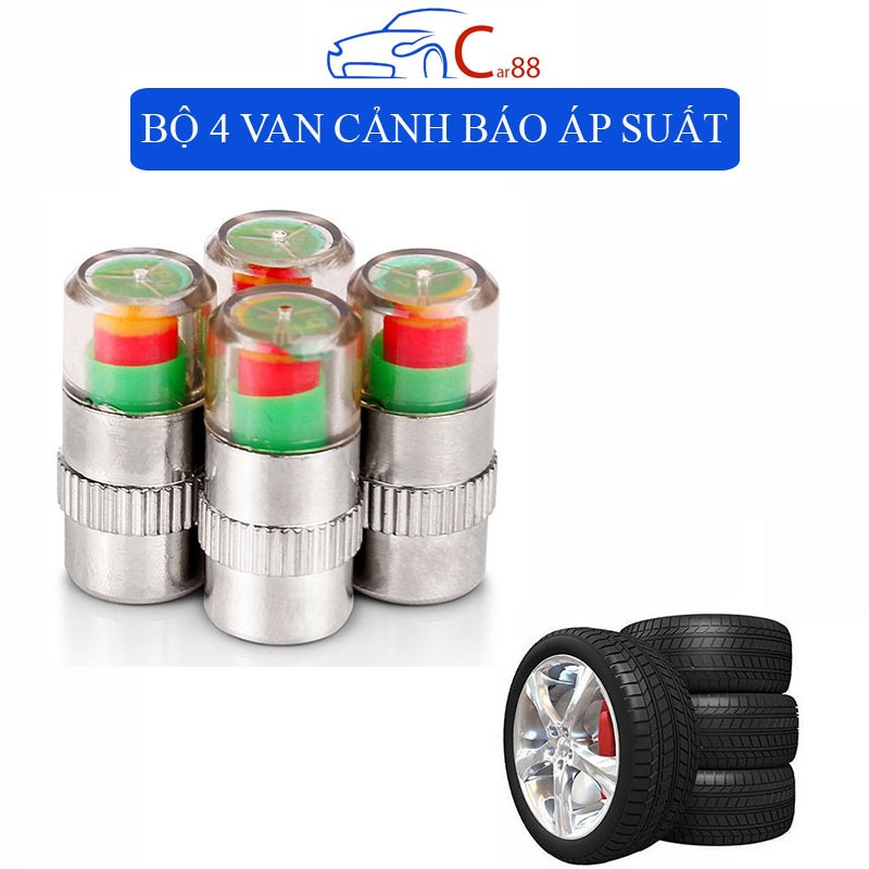 (42) Bộ 4 Nắp Van Lốp Xe Cảnh Báo Áp Suất Lốp 3 Màu Hiển Thị Kiểm Tra Dễ Dàng Bằng Mắt