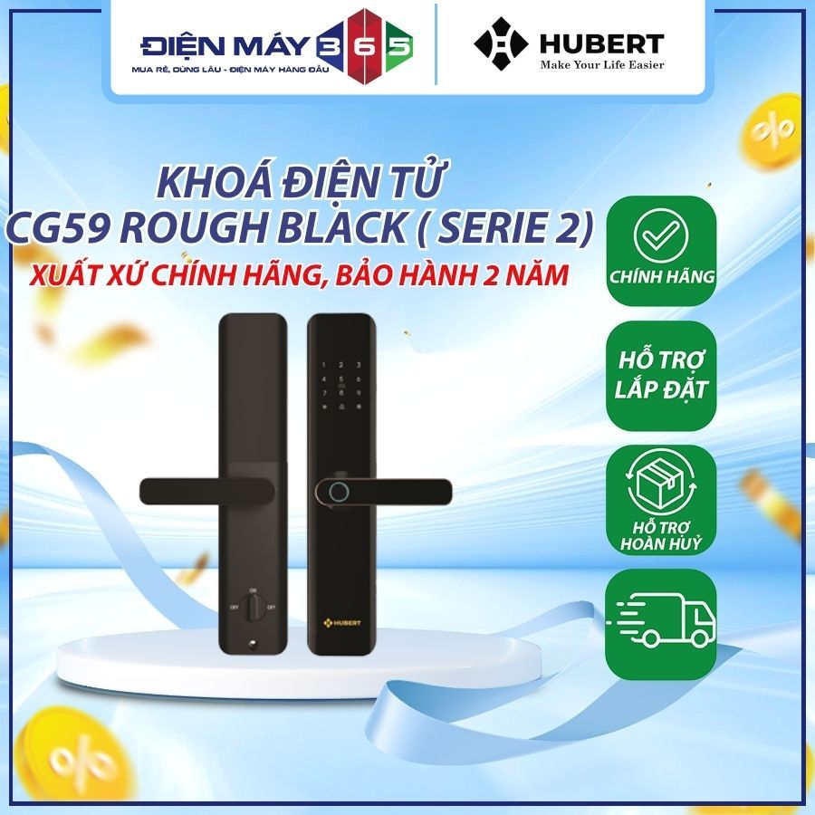 Khóa điện tử Hubert HB CG59 Rough Black ( Serie 2) - Dòng Luxury - DNH