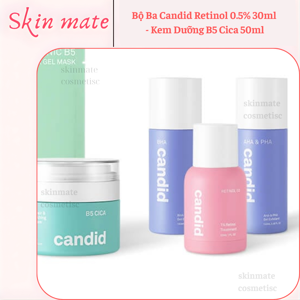 [Công Ty] Bộ Ba Candid Retinol 0.5% 30ml - Kem Dưỡng B5 Cica 50ml - Hoạt Chất BHA 100ml