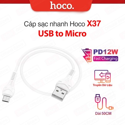 Cáp sạc nhanh Hoco X37 PD12W USB to Micro dài 50cm dây dẻo dùng cho Android/Samsung/Oppo,hỗ trợ truyền dữ liệu