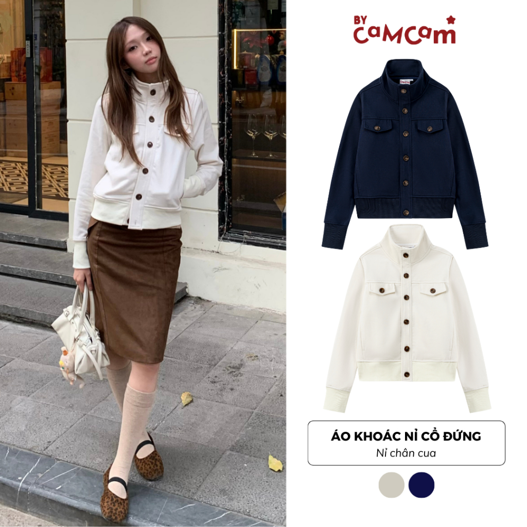 Áo Khoác Nỉ Cổ Dựng Cúc To Cổ Điển 𝑩𝒚𝒄𝒂𝒎𝒄𝒂𝒎 Áo Khoác 2 Túi Ngực Phong Cách Hàn Quốc Mùa Đông AKHD391